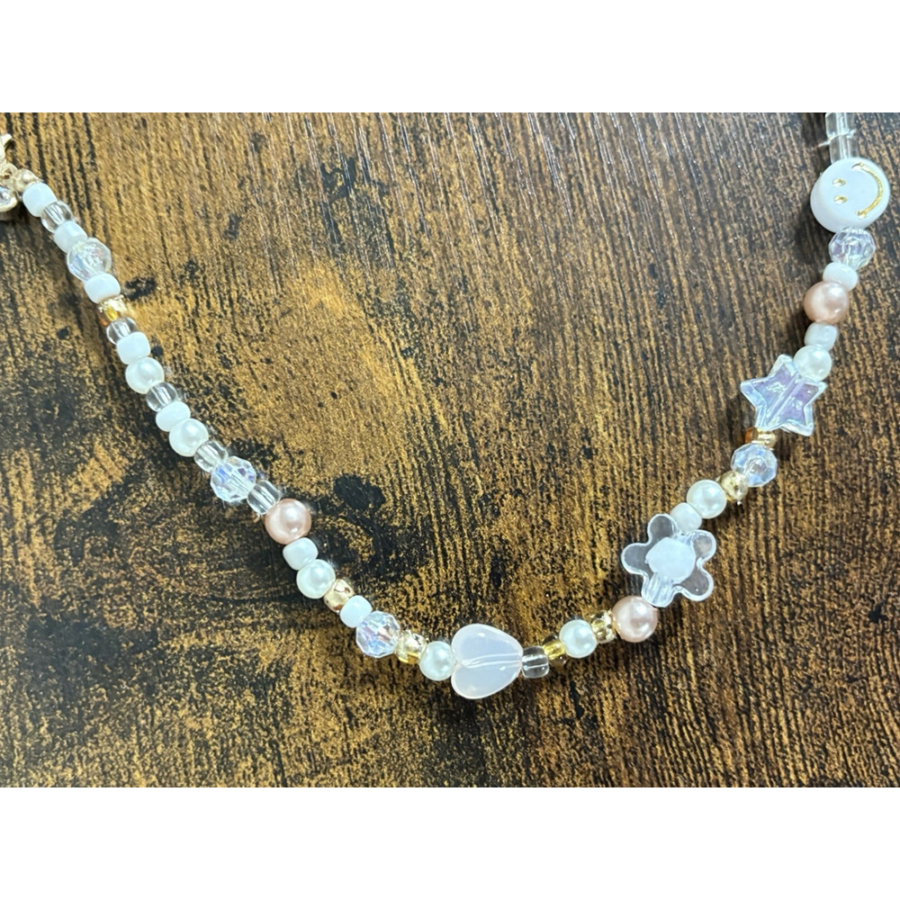 Y2K Kawaii Beaded Necklace Pearl Smiley Star Heart Flower Charm Choker - Picture 5 of 8